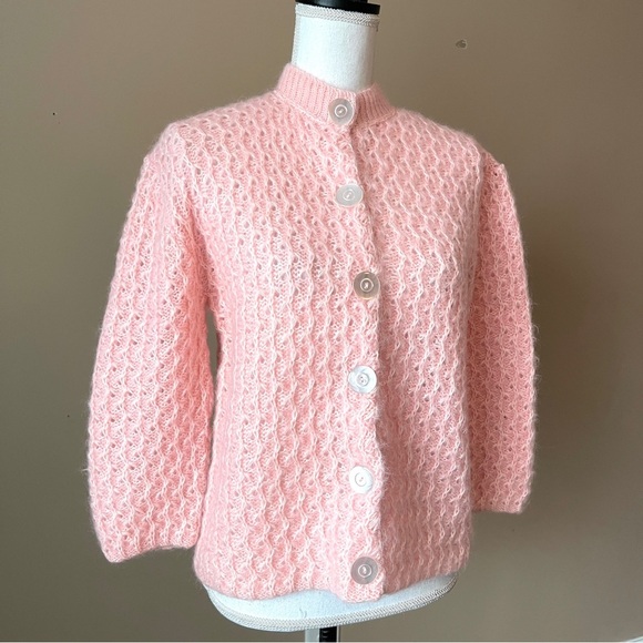 QUEENS WAY | Vintage Pink Hand Knit Cardigan Sweater Sz M - Picture 4 of 7
